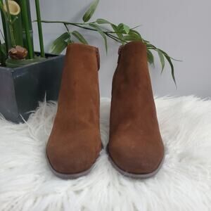 Chocolat Blu Brown Haaz Suede Sling Chunky Heel Shoe Booties 8.5